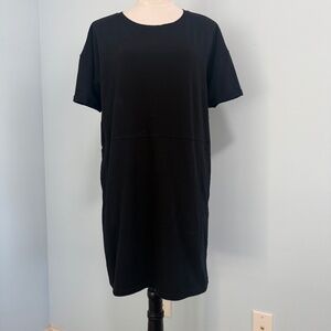 Eileen Fisher Short Sleeve Side Pockets Black T-Shirt‎ Dress Size XS
